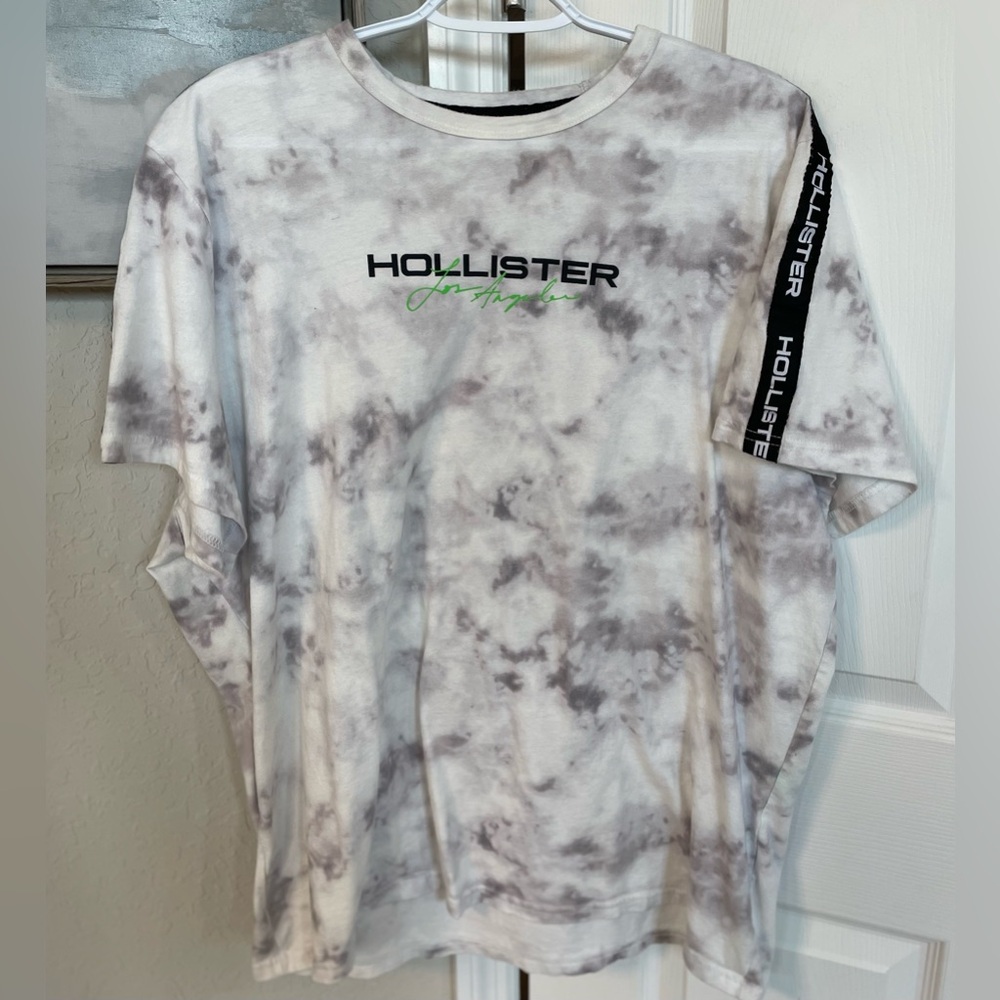Hollister Men’s Gray & White Tie Dye Cotton Crew Neck S/S Tee-2XL-EUC